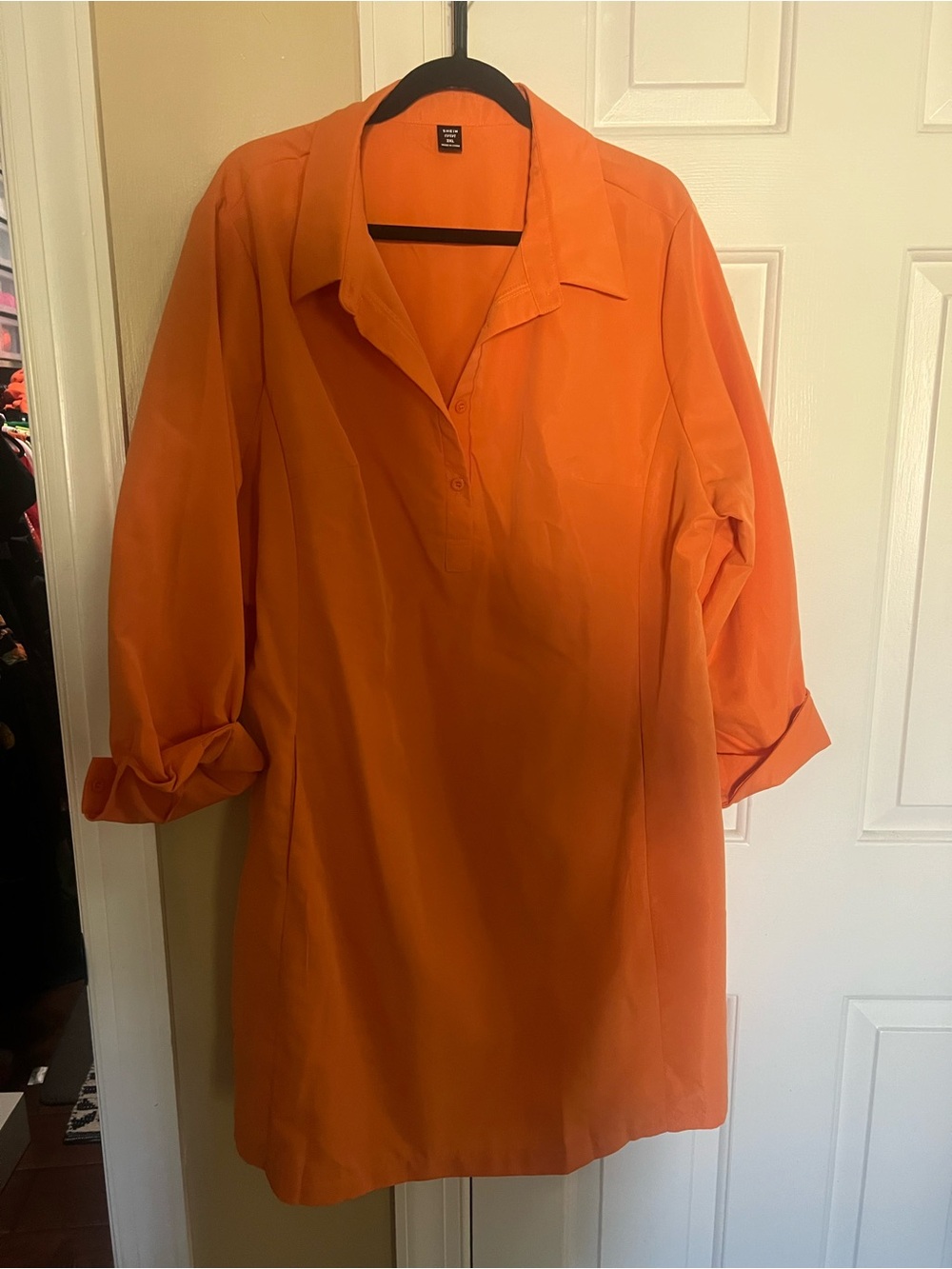 SHEIN Orange Long Sleeve Collared Shift Dress